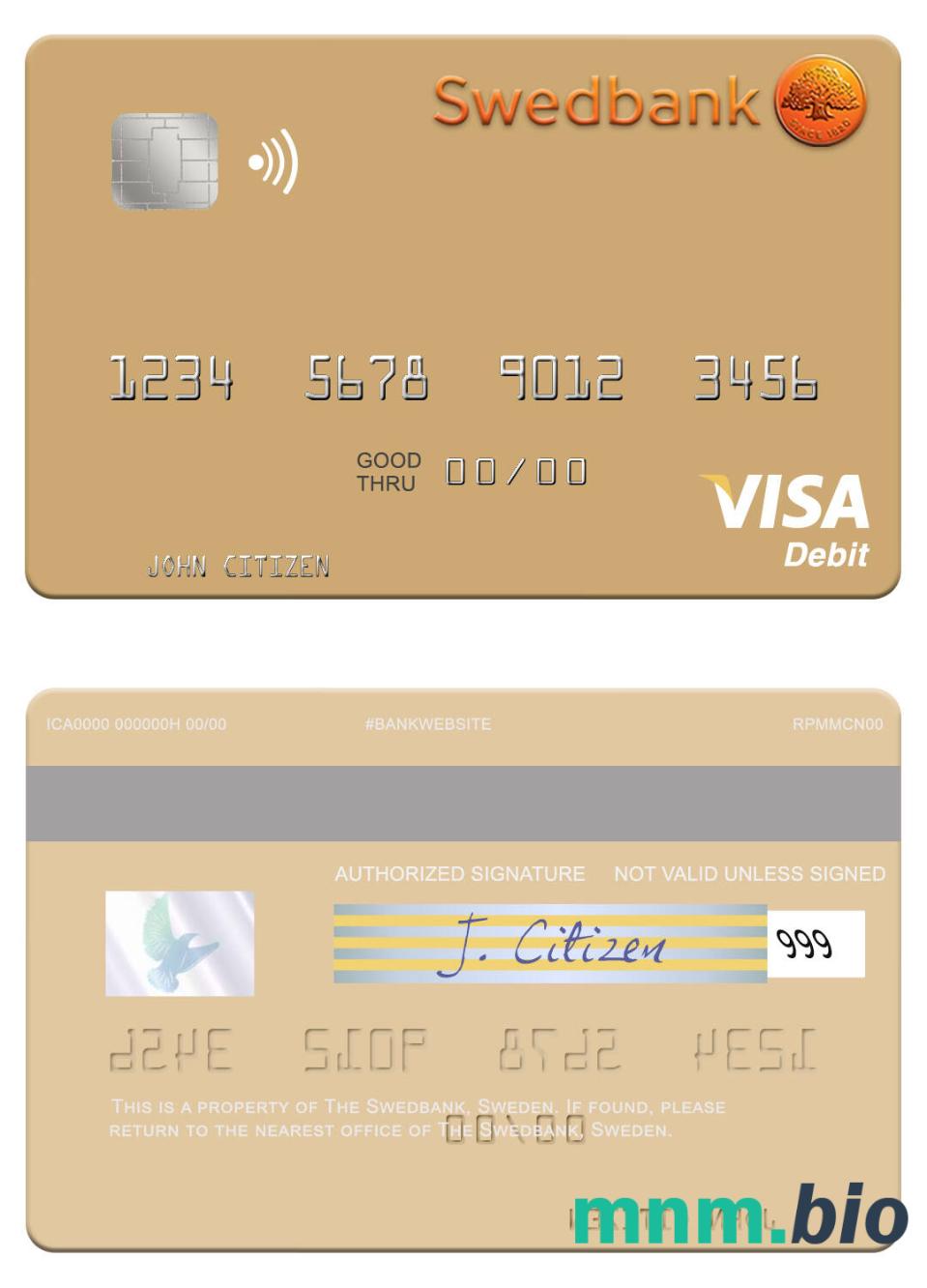 Sweden Swedbank visa debet karta przykład w formacie PSD